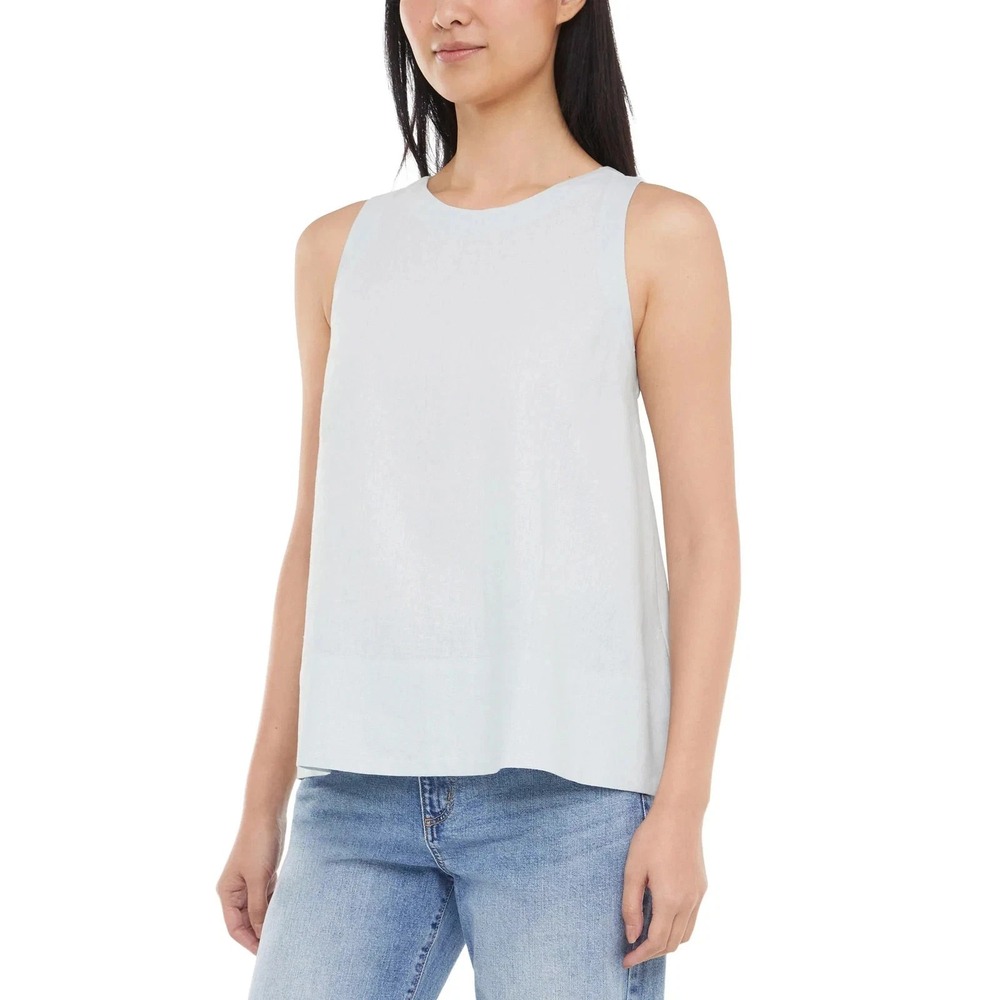 Banana Republic Womens Back Keyhole Sleeveless Top Light Blue Linen Blend XL